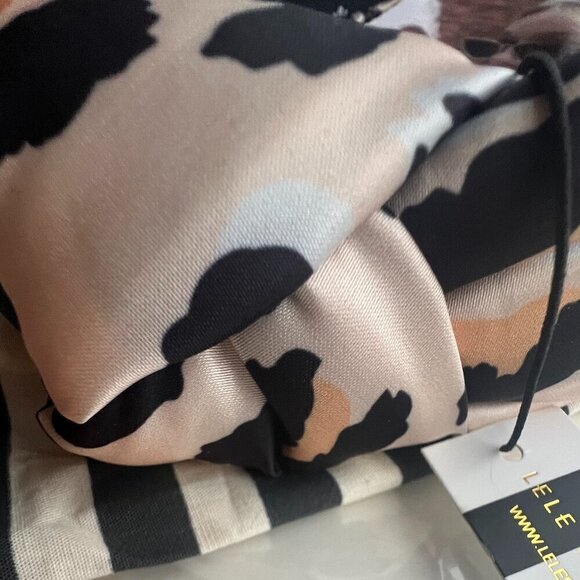 Lele Sadoughi Timeless Iconic Knotted Leopard Silk Headband Gold Logo - Picture 4 of 8